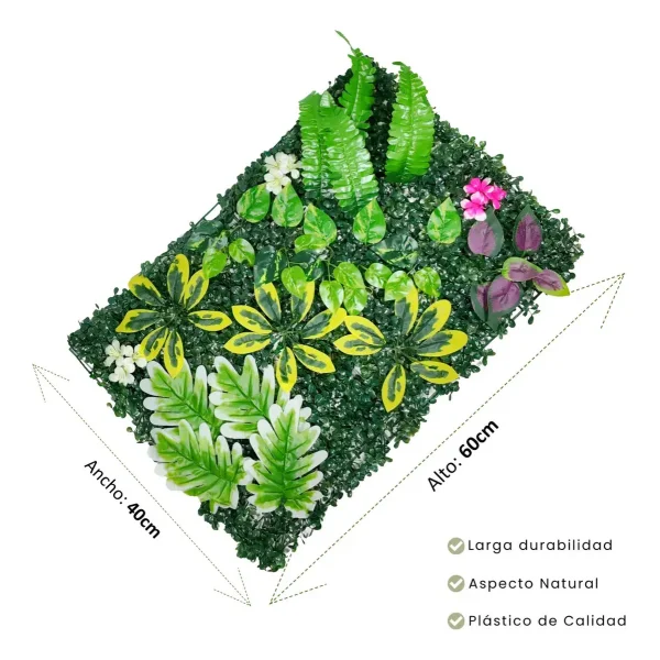 Jardín Vertical X10 Muro Artificial Flores Deco Verde 40x60 Verde