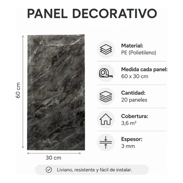 Revestimiento Pared Simil Mármol Pe Autoadhesivo Pack X20 Blanco Veteado