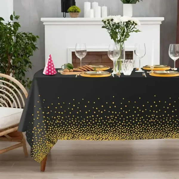 Mantel Metalizado Rectangular Pack 2 Deco Cumpleaños Fiestas Negro Lunares