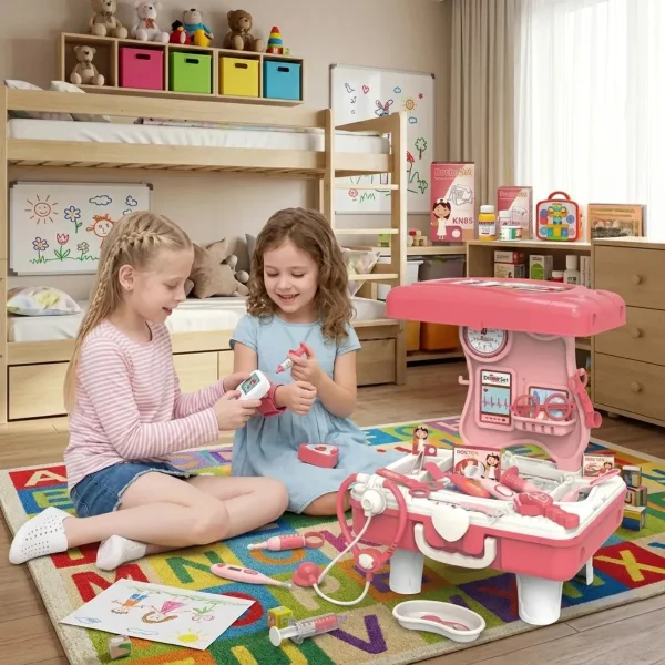 Valija Maletín Doctor Infantil Con Ruedas Set Juego De Rol Rosa