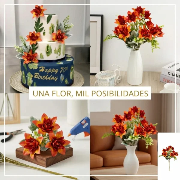 Ramo De Flores Artificiales Dalia 30cm Decoración Hogar Naranja