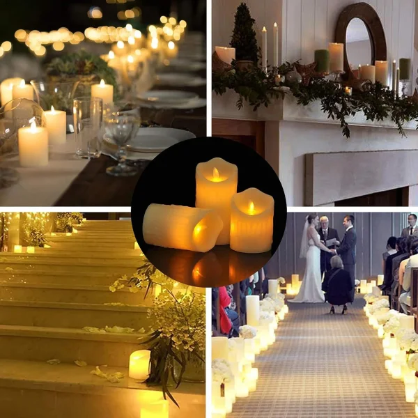 Velas Set X3 Velon Luz Led Calida Llama Efecto Fuego A Pilas Calido