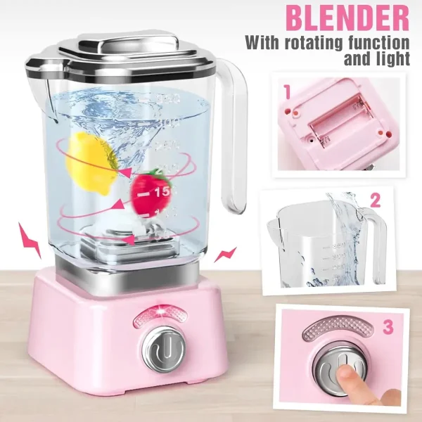 Juego De Cocina Electrodomésticos X3 Piezas Con Luz Y Sonido Rosa
