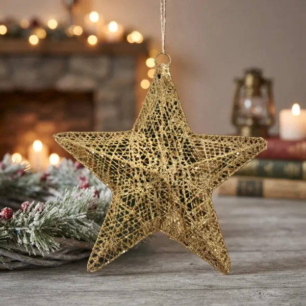Adorno Navideño Estrella Colgante 30cm Decoración Navidad Oro Estrella Colgante
