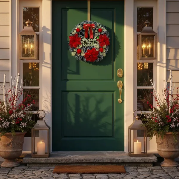 Corona Navidad Decoración Navideña Adorno Nevado Deco 40cm Color Rojo