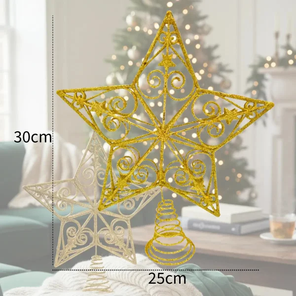 Puntal Estrella Adorno Para Árbol De Navidad 25cm Dorado Oscuro Puntal Estrella