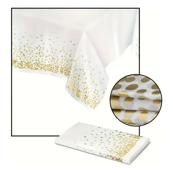 Mantel Metalizado Rectangular Pack 5 Deco Cumpleaños Fiestas Blanco Lunares