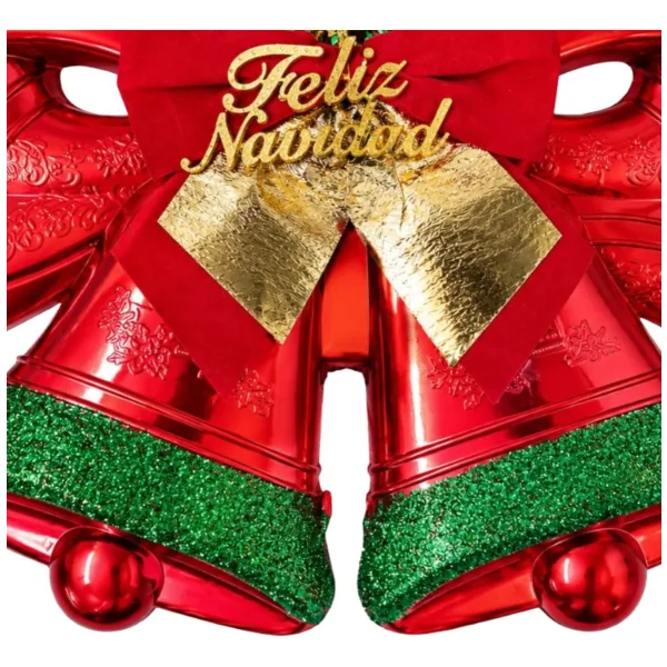 Campanas Rojas Navideña Decorativa Arbolito Puerta 26x20cm Oro