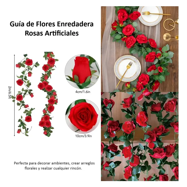 Flores Artificiales Enredadera Rosa Pack X6 Guirnalda Deco Rosa