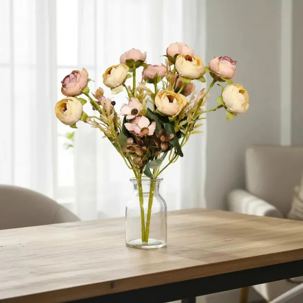 Ramo Flores Artificiales Vintage Peonías 30cm Deco Hogar Rosa