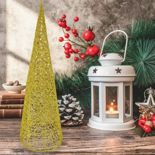 Pino Alambre Cono Navideño Decoración Adorno Navidad 40cm Dorado