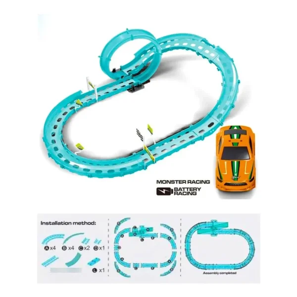 Pista De Autos Rápida Fast Drive Luminosa Brilla Oscuridad Celeste