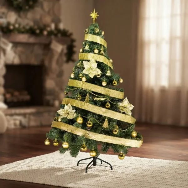 Arbol de Navidad Tronador De Lujo Verde 1,50mts + Kit 40 Oro