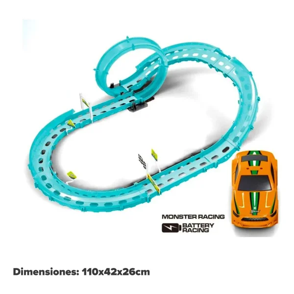Pista De Autos Rápida Fast Drive Luminosa Brilla Oscuridad Celeste