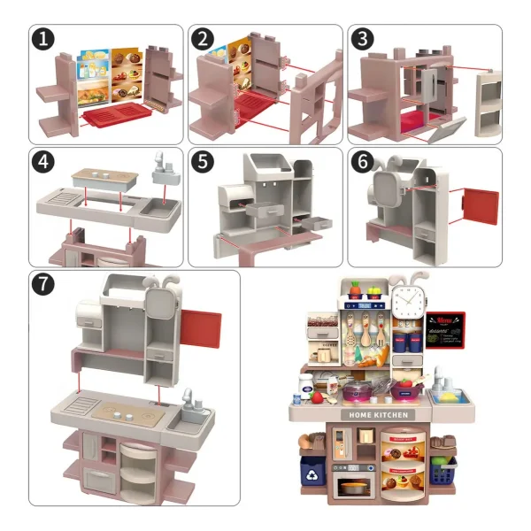 Cocinita Juguete Infantil Con Vapor Agua Luz Mas Accesorios Rosa Nude