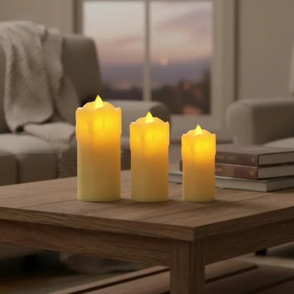 Velas Set X3 Velon Luz Led Calida Llama Efecto Fuego A Pilas Calido