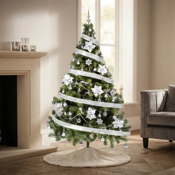 Arbolito De Navidad Tronador De Lujo 2,10m Kit 60 Plata Deco Verde