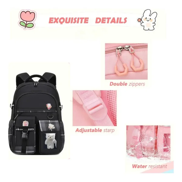 Mochila Escolar Infantil Colegio Urbana Reforzada Para Niñas Color Negro Diseño De La Tela Liso