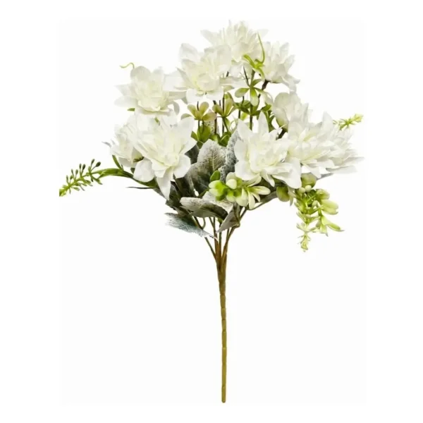 Ramo De Flores Artificiales Dalia 30cm Deco Hogar Pack X3 Blanco