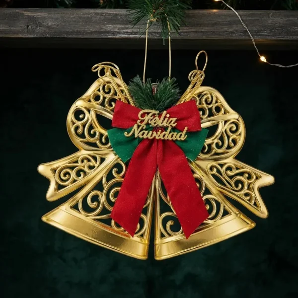 Campanas Caladas Deco Navidad Adorno Arbolito Puerta 28x20cm Dorado