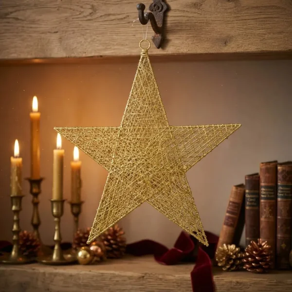 Estrella Adorno Colgante Decoración Navideño Navidad 40cm Dorado