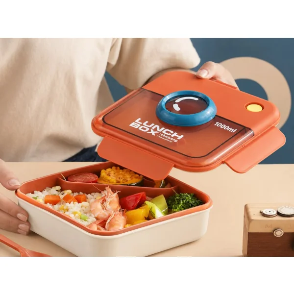 Lunchera Vianda Tupper Infantil Hermética Cubiertos 1000ml Terracota