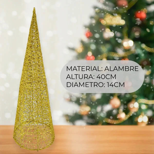 Pino Alambre Cono Navideño Decoración Adorno Navidad 40cm Dorado