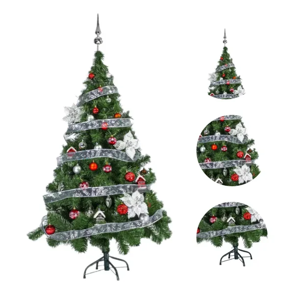 Arbol de Navidad Tronador Verde 1,50mts + Kit 40 Rojo Plata