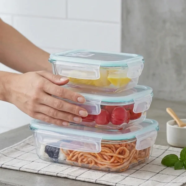 Tupper Contenedor Hermético Vidrio Set X3 Microondas Freezer Transparente