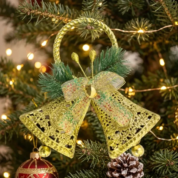 Adorno Campanas Navideña Decorativa Árbol Puerta Oro 18x18cm Dorado