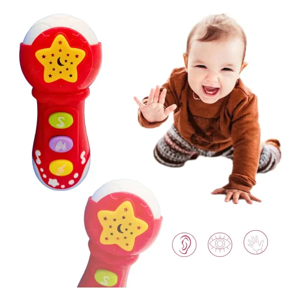 Sonajero Microfono Didactico Con Sonidos Para Bebe Rojo
