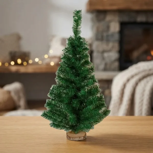 Arbolito De Navidad Mini 0,80mts Con Base De Tronco Natural Verde