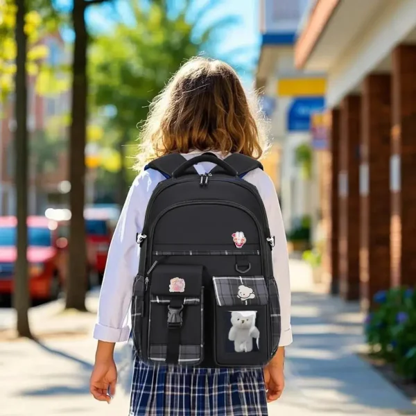 Mochila Escolar Infantil Colegio Urbana Reforzada Para Niñas Color Negro Diseño De La Tela Liso