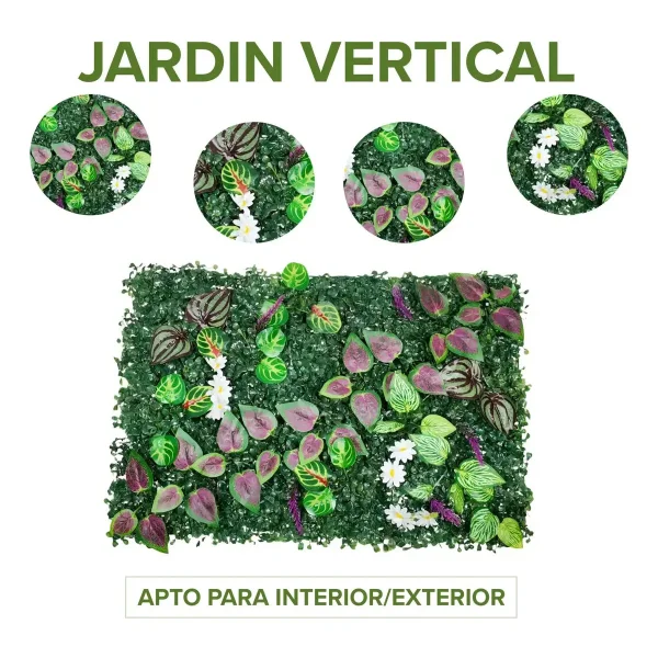 Jardín Vertical X5 Artificial Flores Deco Muro Verde 40x60 Verde