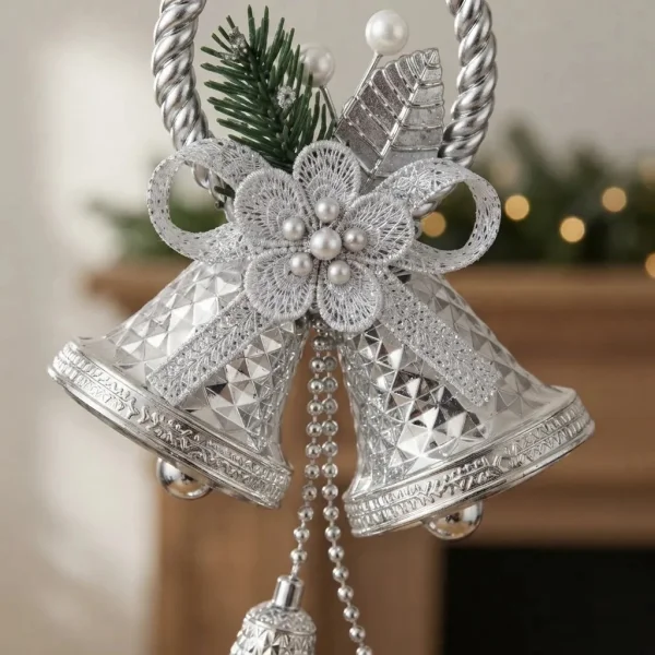 Adorno Campana Navideña Colgante Navidad Deco Arbol Puerta Plata