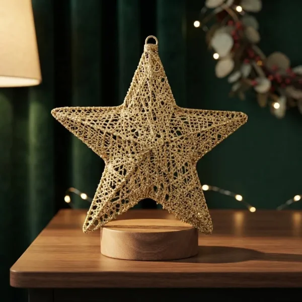 Adorno Navideño Estrella Colgante 30cm Decoración Navidad Oro Estrella Colgante