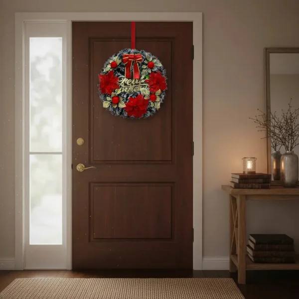 Corona Navidad Decoración Navideña Adorno Nevado Deco 40cm Color Rojo
