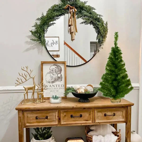 Arbolito De Navidad Mini 0,80mts Con Base De Tronco Natural Verde