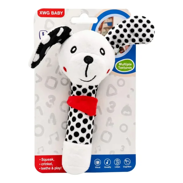 Sonajero Peluche Perrito Para Bebé Con Chifle Blanco Y Negro Blanco Y Negro