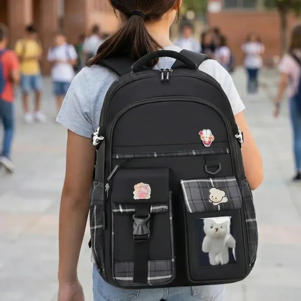 Mochila Escolar Infantil Colegio Urbana Reforzada Para Niñas Color Negro Diseño De La Tela Liso