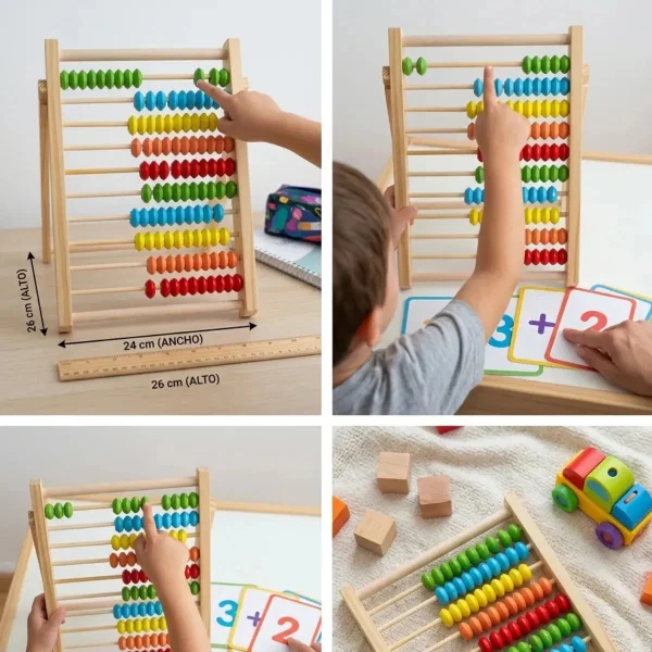 Abaco Madera Juguete Montessori Matematica 100 Fichas Madera