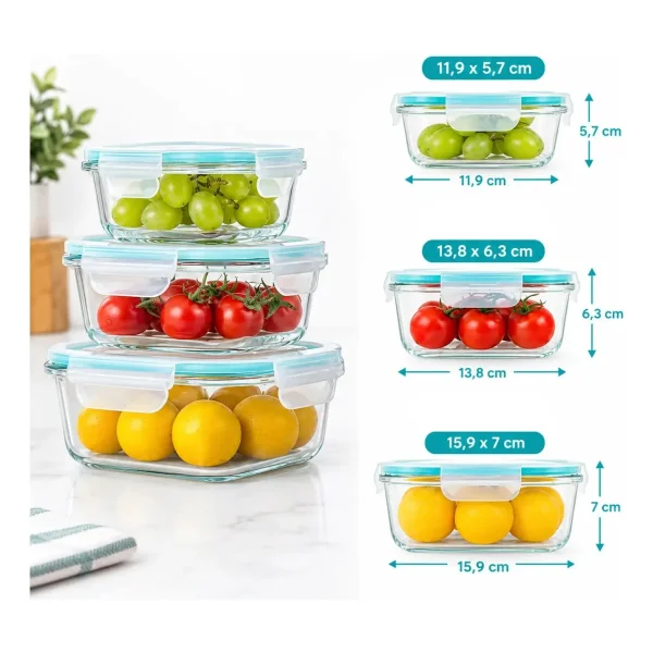 Set X3 Tuppers Recipientes Herméticos Vidrio Horno Freezer Transparente