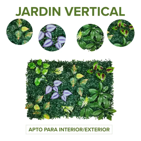Jardín Vertical X5 Muro Artificial Flores Deco Hogar 40x60 Verde