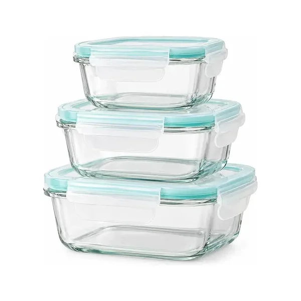 Set X6 Tuppers Recipientes Herméticos Vidrio Horno Freezer Transparente