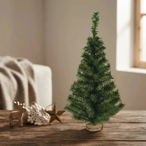 Arbolito De Navidad Mini 0,80mts Con Base De Tronco Natural Verde