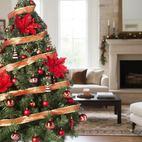 Arbol de Navidad Verde Montañes Deluxe 1,50mts + Decoracion Rojo