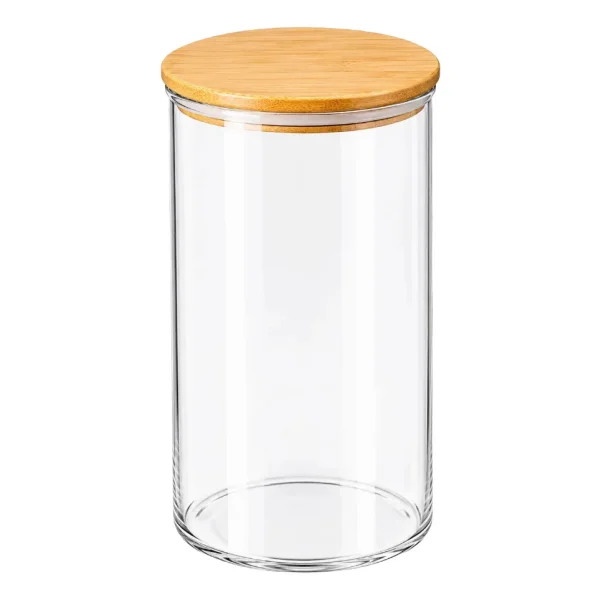 Frasco Contenedor Hermético Acrílico Con Tapa Bambú 1250ml Transparente