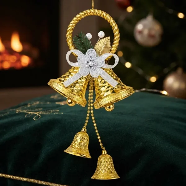 Adorno Campana Navideña Colgante Navidad Deco Arbol Puerta Oro