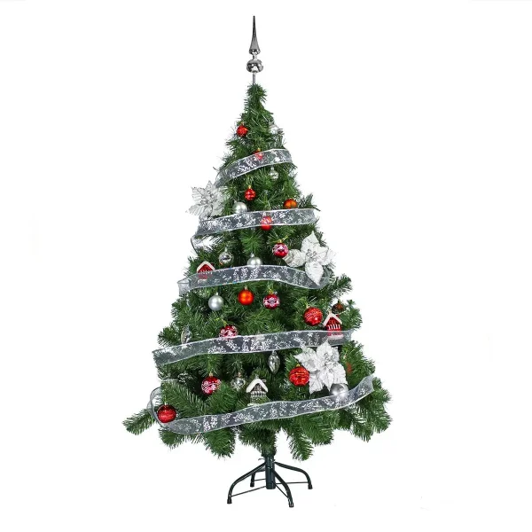 Arbol de Navidad Tronador Verde 1,50mts + Kit 40 Rojo Plata