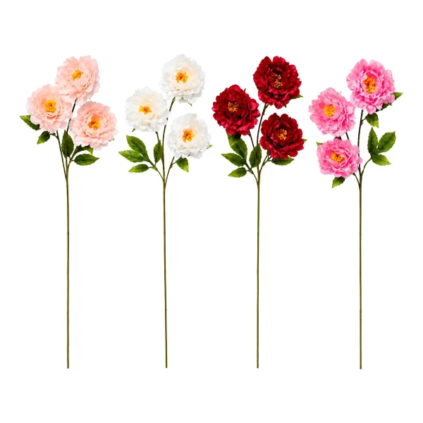Peonias Artificiales Tallo Largo 70cm 3 Flores Deco Eventos Rosa